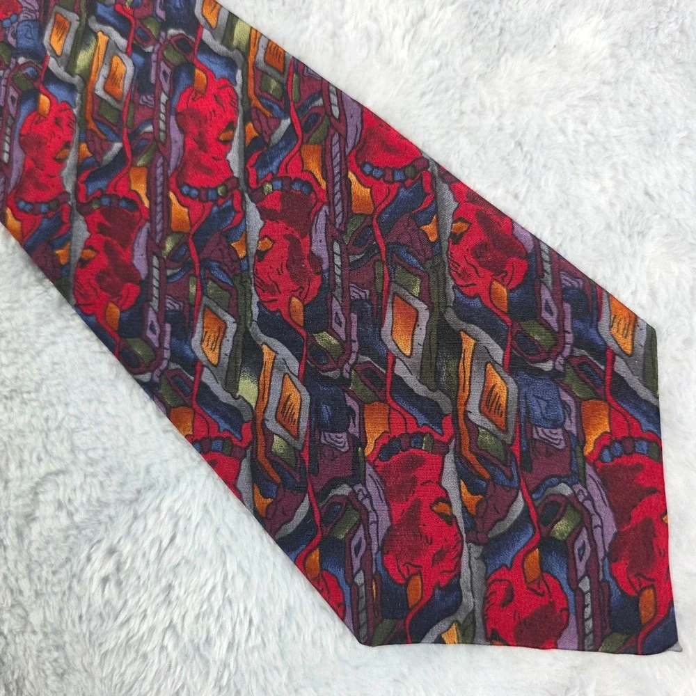 J. Garcia Mens Red Abstract Silk Tie Vintage Grateful Dead Art Necktie 57